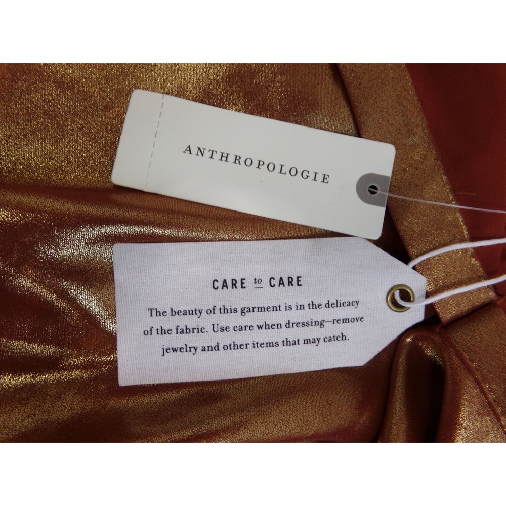 Anthropologie Metallic Foil Peasant Blouse Womens Bronze‎ Caramel Size L NWT - Picture 7 of 8